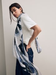 Navy Tie Dye Floral Lightweight Scarf - Image 2 of 9
