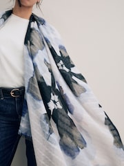 Navy Tie Dye Floral Lightweight Scarf - Image 3 of 9