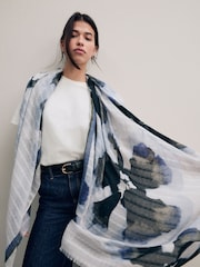 Navy Tie Dye Floral Lightweight Scarf - Image 4 of 9