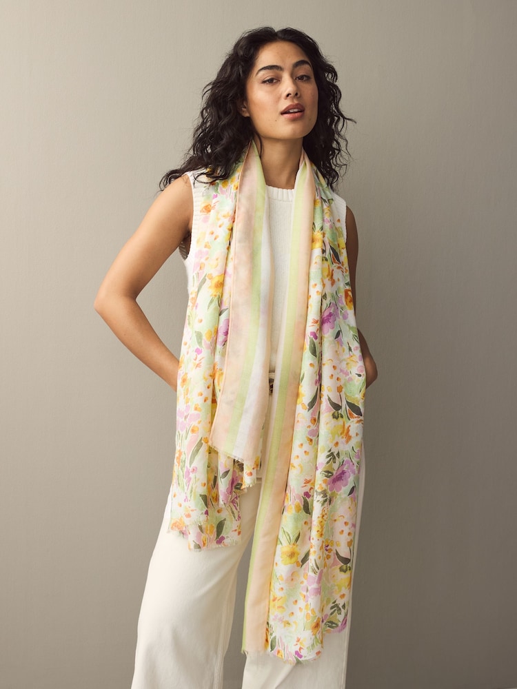 Yellow Spring Floral Print Lightweight Scarf - Image 1 of 5