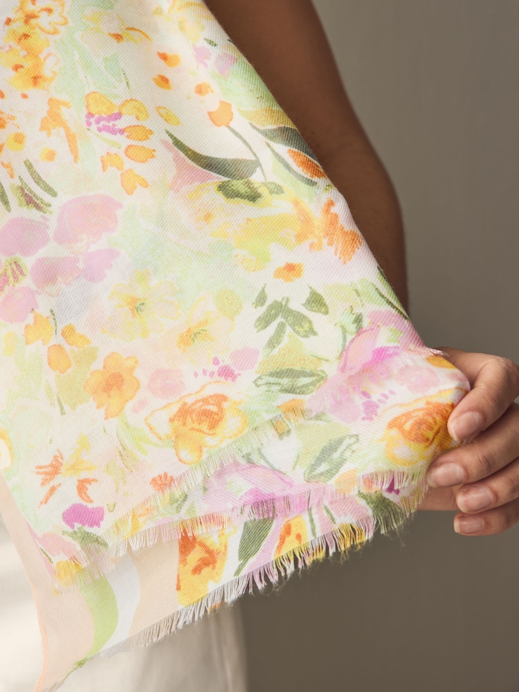 Yellow Spring Floral Print Lightweight Scarf - Image 2 of 5