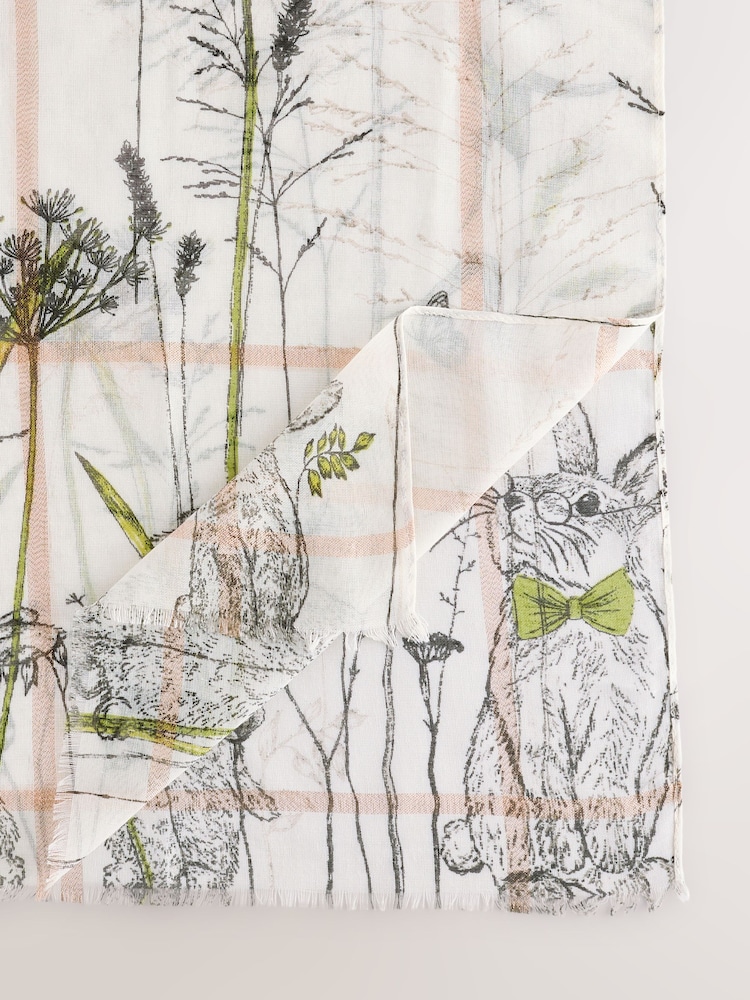 White Bunny Motif Lightweight Scarf - Image 8 of 8