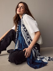 Navy Floral Print Lightweight Scarf - Image 1 of 6