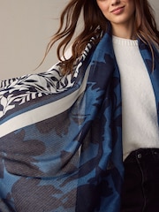 Navy Floral Print Lightweight Scarf - Image 3 of 6