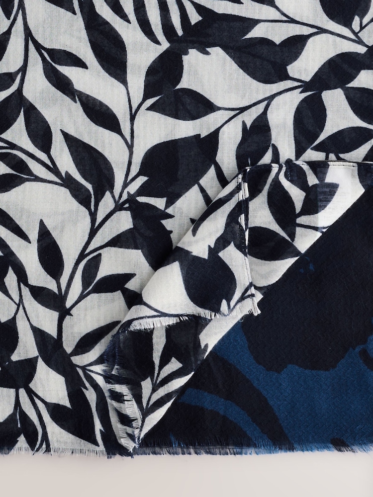 Navy Floral Print Lightweight Scarf - Image 6 of 6