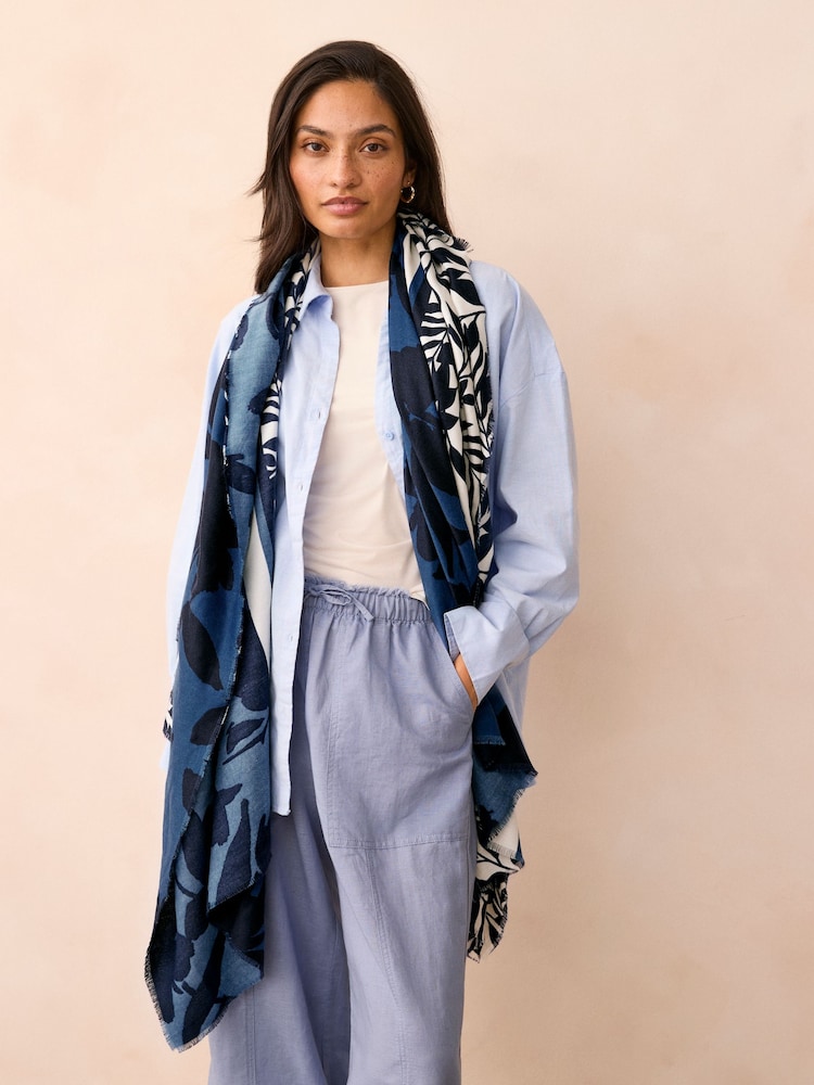 Navy Floral Midweight Scarf - Image 1 of 6