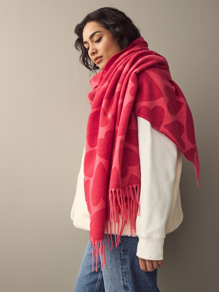 Red/Pink Heart Midweight Scarf - Image 2 of 7