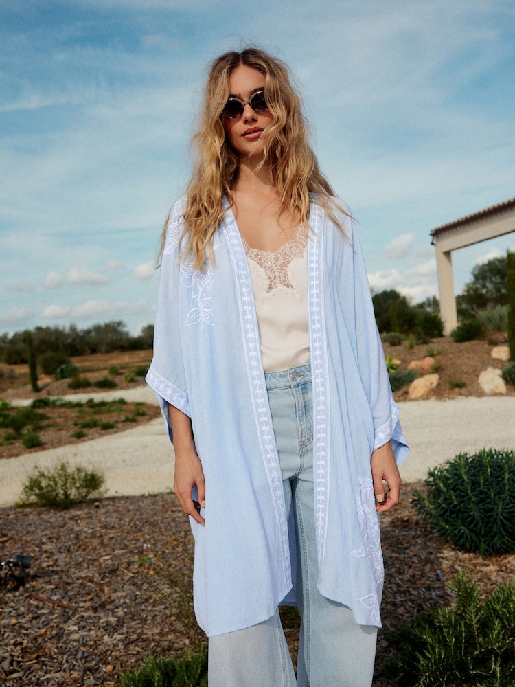 Pale Blue Longline Kimono Cover-Up - Image 1 of 5