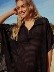 Black Longline Overhead 100% Cotton Shirt Cover-Up - Image 5 of 9