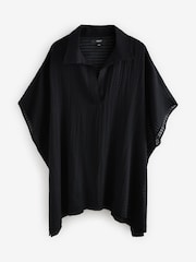 Black Longline Overhead 100% Cotton Shirt Cover-Up - Image 7 of 9