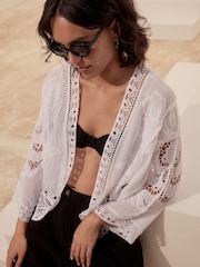White White Crochet Kimono Cover-Up - Image 4 of 6