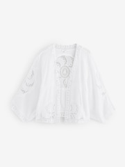 Weiß - Weißer Kimono-Überwurf mit Häkeldesign - Bild 7 von 9