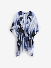 Navy Abstract Floral Print Longline Tie Waist Kimono Cover-Up - Image 6 of 7
