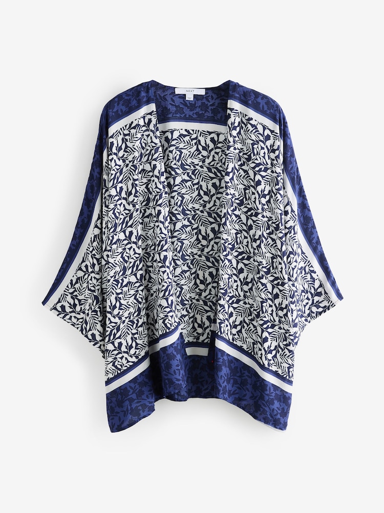 Navy Floral Short Kimono Cover-Up - Image 4 of 6