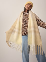 Yellow Check Heavyweight Blanket Scarf Containing Wool - Image 2 of 8