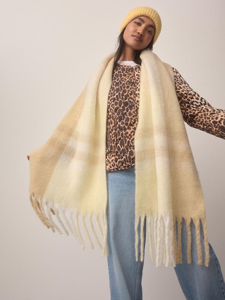Yellow Check Heavyweight Blanket Scarf Containing Wool - Image 2 of 8