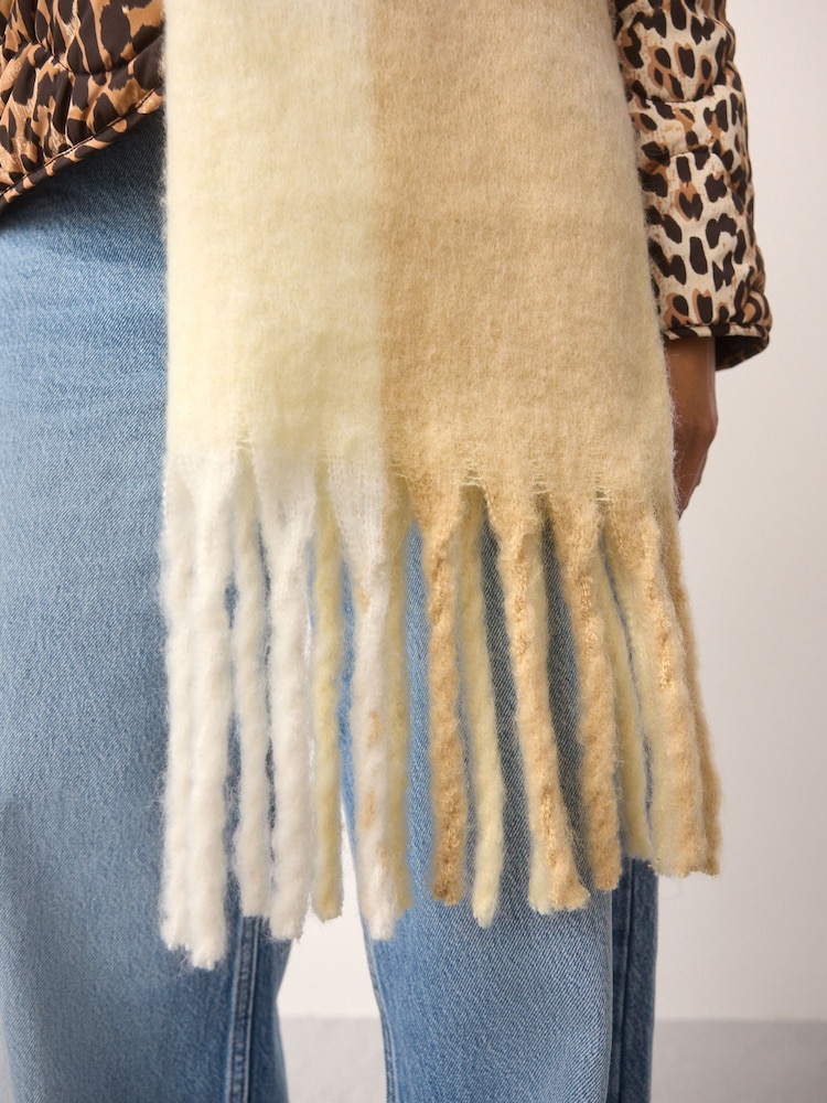 Yellow Check Heavyweight Blanket Scarf Containing Wool - Image 4 of 8