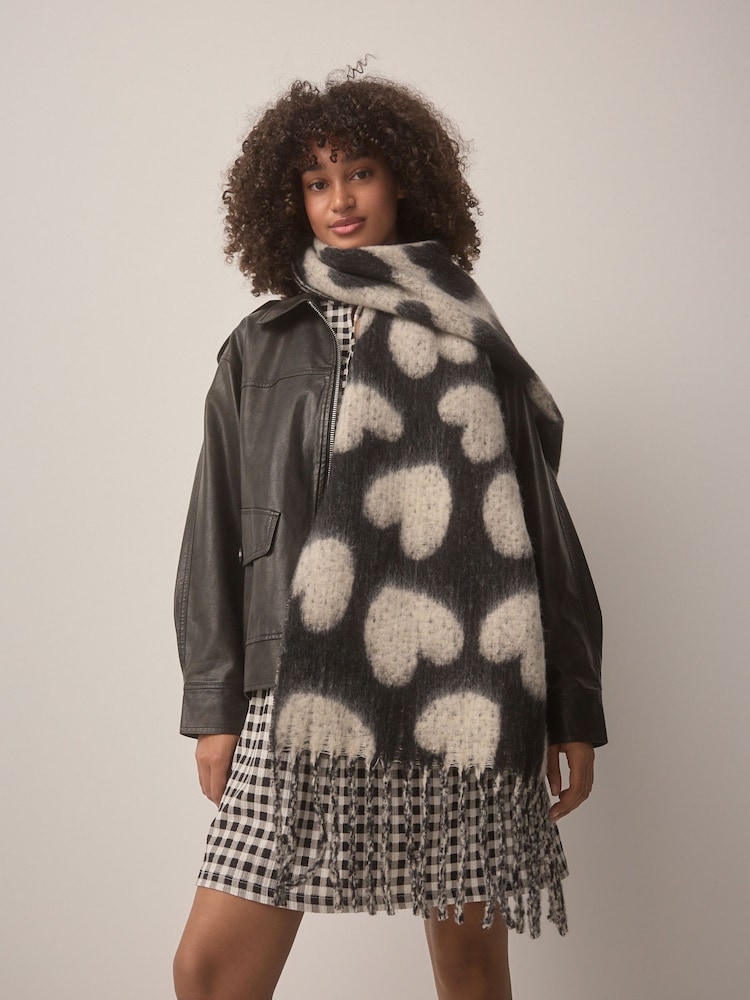 Black & White Heart Heavyweight Blanket Scarf - Image 1 of 8