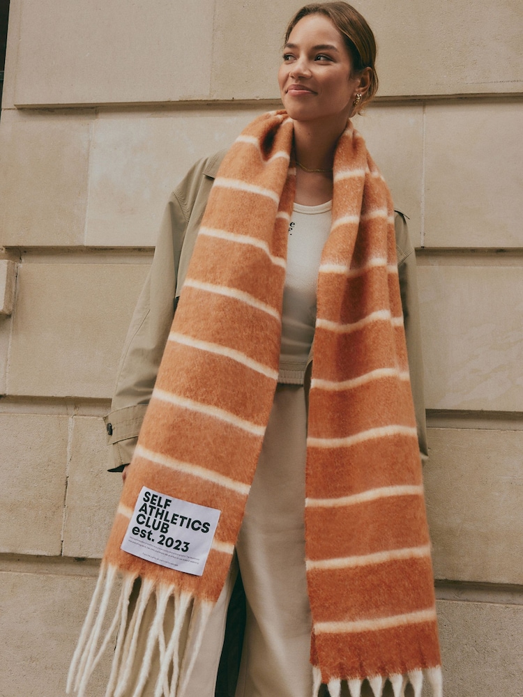 self. Rust/Ecru Stripe Heavyweight Blanket Scarf - Image 2 of 8