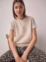 Cream V-Neck Knitted Tank - Image 1 of 9