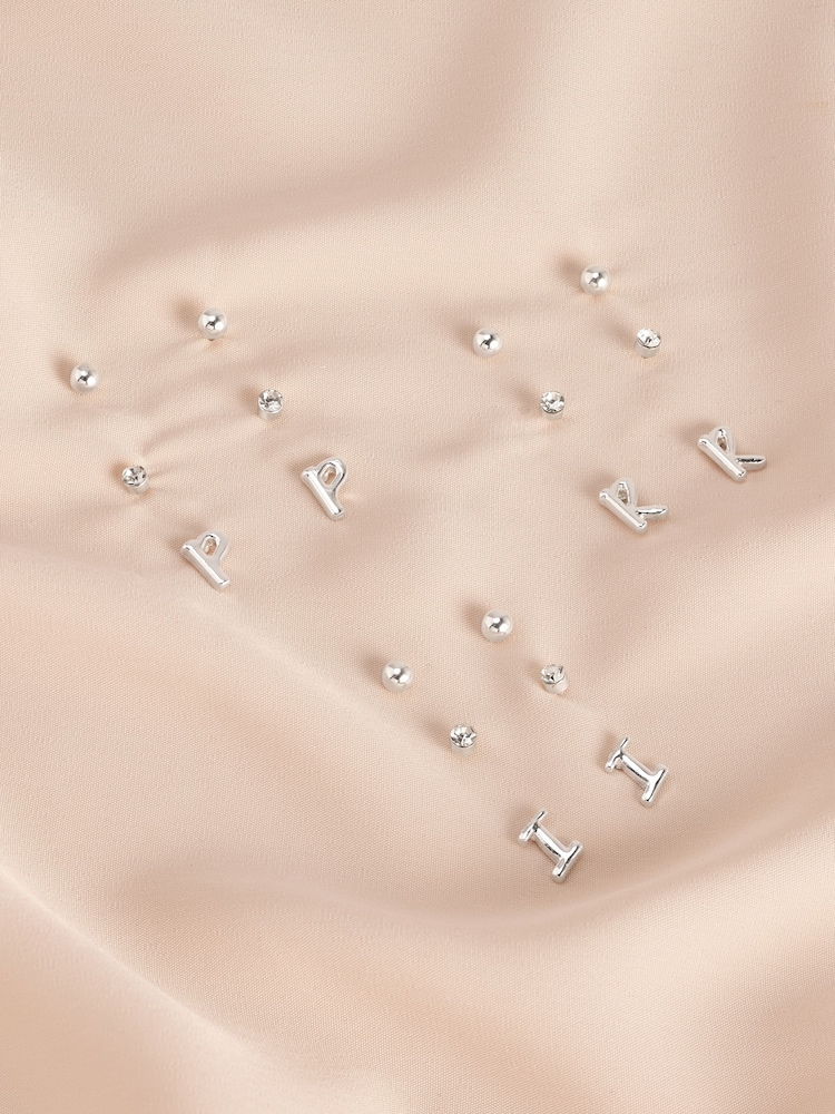 Silver Tone Initial Stud Pack Earrings - Image 1 of 21