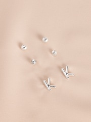 Silver Tone Initial Stud Pack Earrings - Image 13 of 21