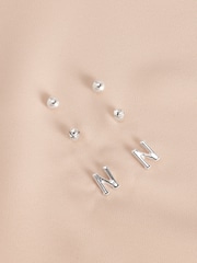 Silver Tone Initial Stud Pack Earrings - Image 14 of 21