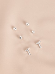 Silver Tone Initial Stud Pack Earrings - Image 15 of 21