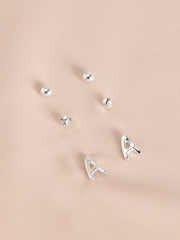Silver Tone Initial Stud Pack Earrings - Image 2 of 21