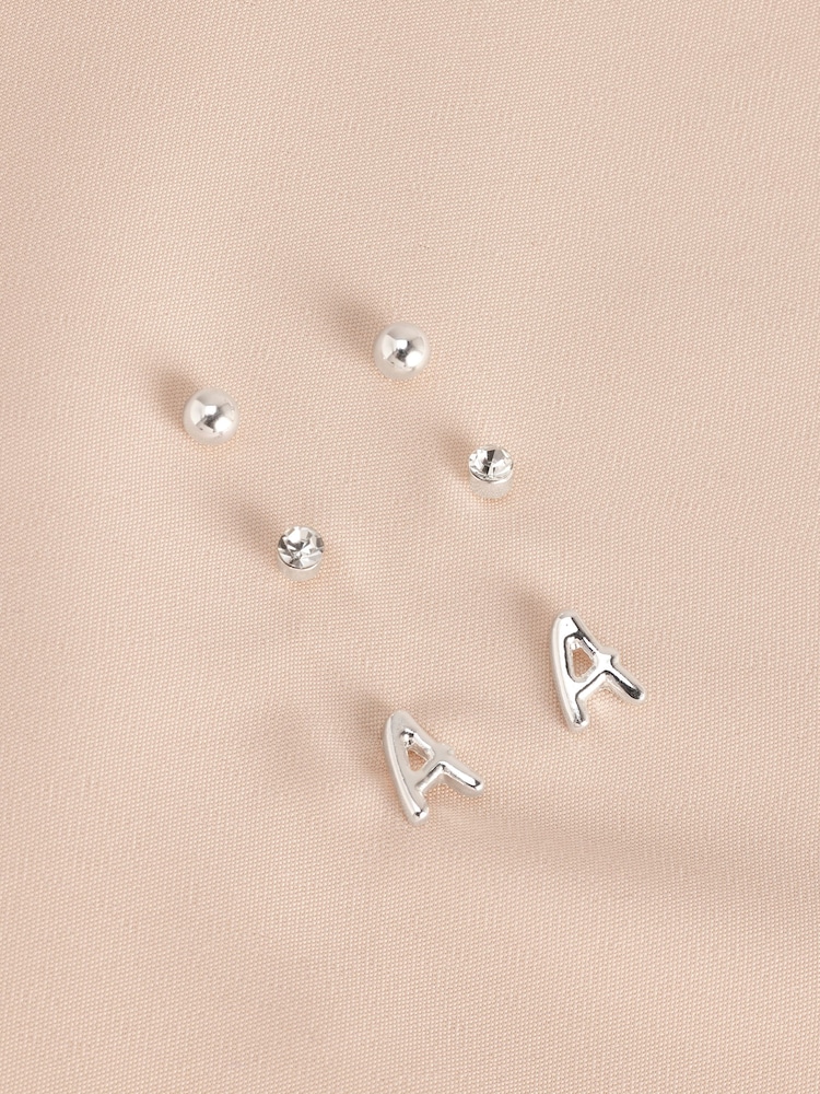 Silver Tone Initial Stud Pack Earrings - Image 2 of 21
