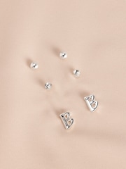 Silver Tone Initial Stud Pack Earrings - Image 4 of 21