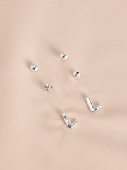 Silver Tone Initial Stud Pack Earrings - Image 6 of 21