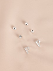 Silver Tone Initial Stud Pack Earrings - Image 7 of 21