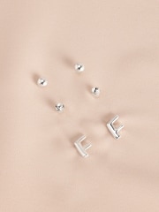 Silver Tone Initial Stud Pack Earrings - Image 9 of 21