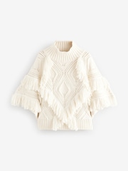Ecru Tassle Knit Poncho - Image 1 of 3