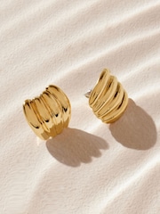 Gold Tone Stainless Steel Curved Ridge Stud Earrings - Image 1 of 6