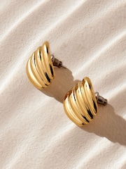 Gold Tone Stainless Steel Curved Ridge Stud Earrings - Image 2 of 6