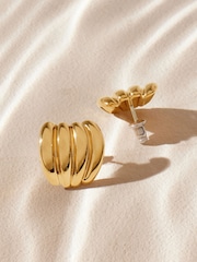 Gold Tone Stainless Steel Curved Ridge Stud Earrings - Image 3 of 6