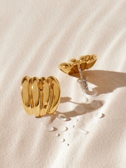 Gold Tone Stainless Steel Curved Ridge Stud Earrings - Image 4 of 6