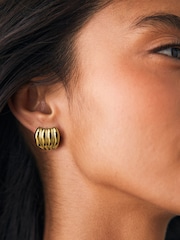 Gold Tone Stainless Steel Curved Ridge Stud Earrings - Image 5 of 6