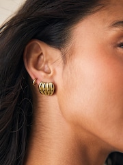 Gold Tone Stainless Steel Curved Ridge Stud Earrings - Image 6 of 6