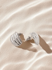Silver Tone Stainless Steel Curved Ridge Stud Earrings - Image 3 of 10