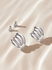 Silver Tone Stainless Steel Curved Ridge Stud Earrings - Image 4 of 10