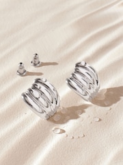 Silver Tone Stainless Steel Curved Ridge Stud Earrings - Image 5 of 10
