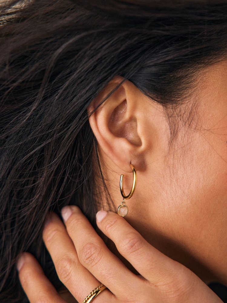 Gold Tone Stainless Steel Semi Precious Hoop Earrings - Image 4 of 4