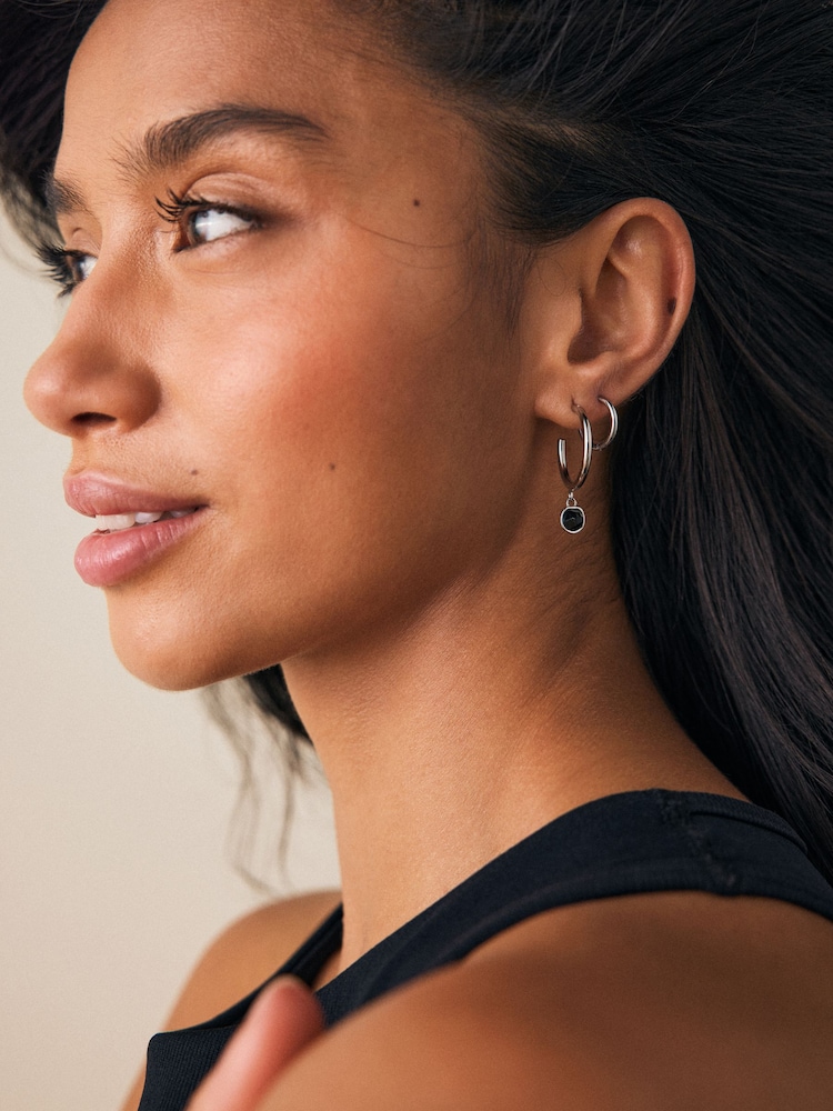 Silver Tone Stainless Steel Semi Precious Hoop Earrings - Image 2 of 4