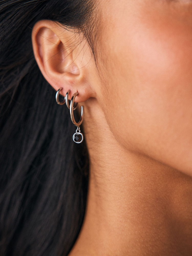 Silver Tone Stainless Steel Semi Precious Hoop Earrings - Image 4 of 4