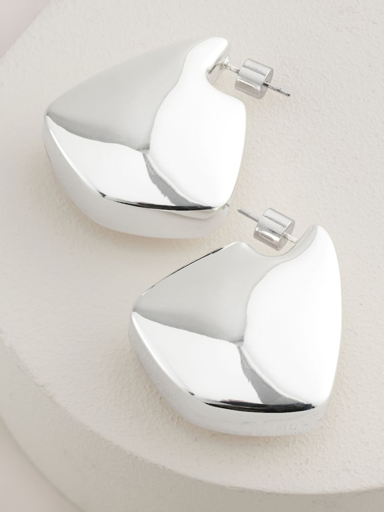 Silver Tone Chunky Statement Earrings - Image 6 of 6