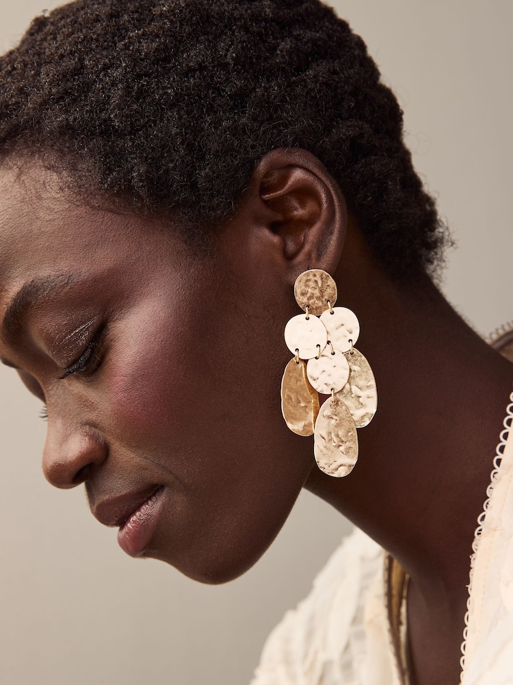 Gold Tone Hammered Drop Earrings - Image 1 of 5