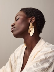 Gold Tone Hammered Drop Earrings - Image 2 of 5